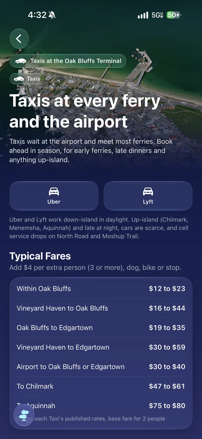 Taxis page with Uber and Lyft
