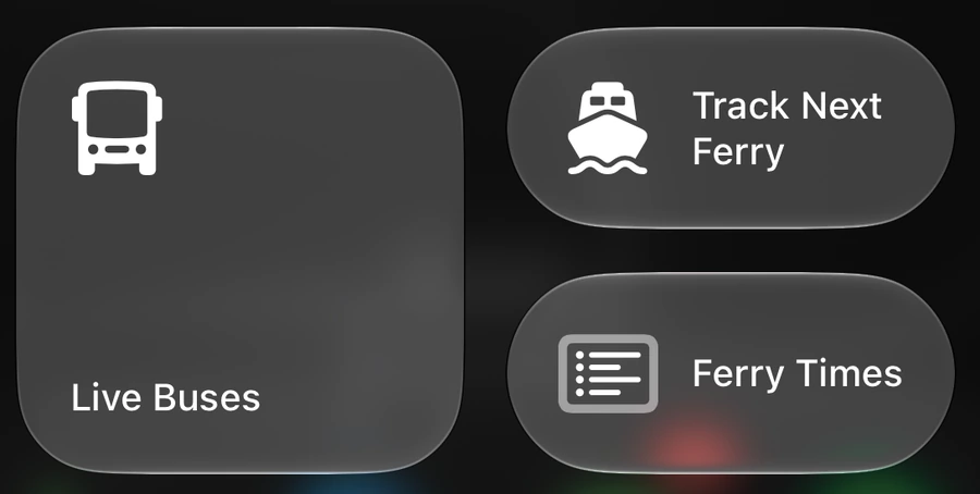Control Center buttons: Live Buses, Track Next Ferry and Ferry Times
