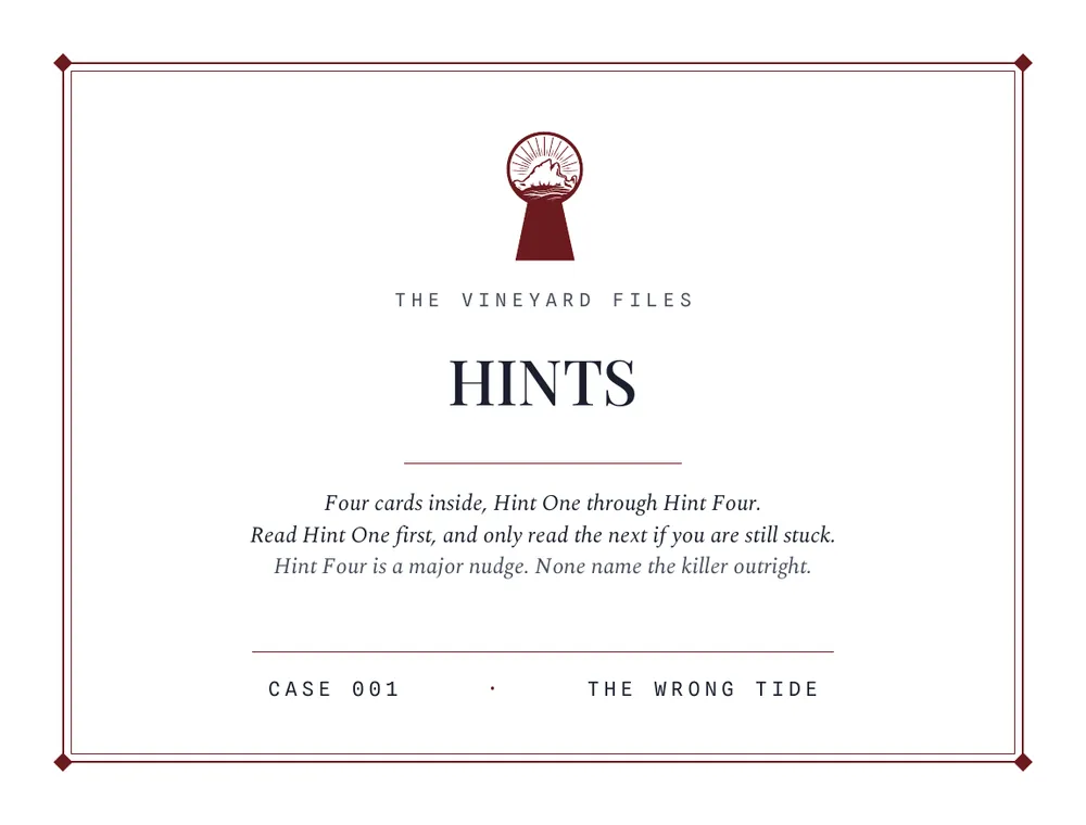 The sealed Hints envelope from Case 001