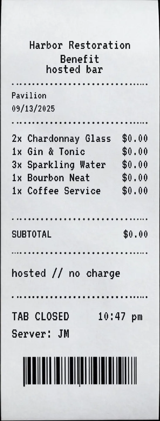 Hosted bar receipt