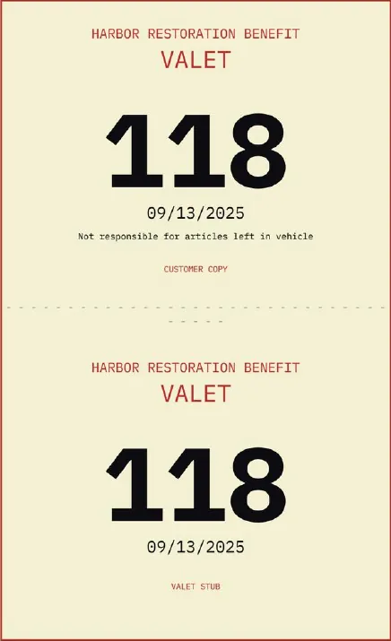Valet ticket 118
